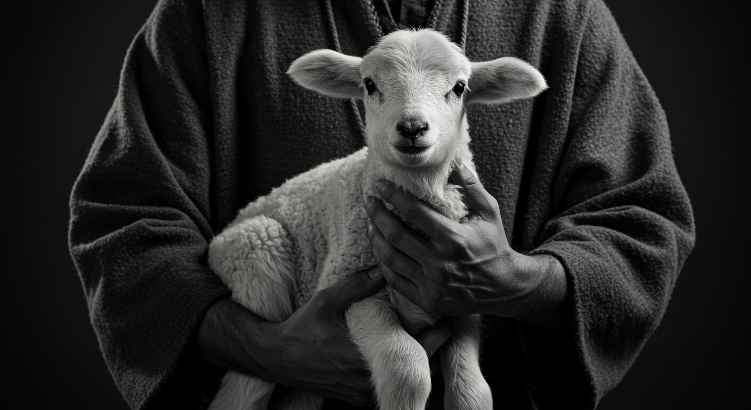 A,Polished,Black-and-white,Photograph,Featuring,A,Shepherd,Holding,A,Lamb.